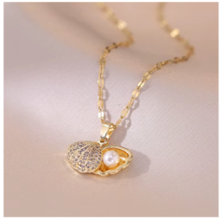 Korean Fashion Shell Imitation Pearl Necklace 14K Gold Plating