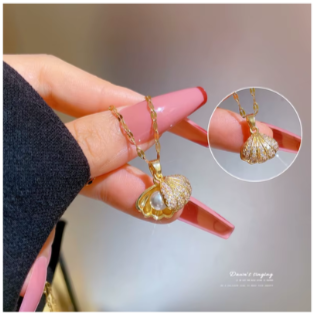 Korean Fashion Shell Imitation Pearl Necklace 14K Gold Plating