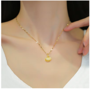 Korean Fashion Shell Imitation Pearl Necklace 14K Gold Plating