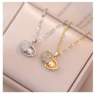 Korean Fashion Shell Imitation Pearl Necklace 14K Gold Plating